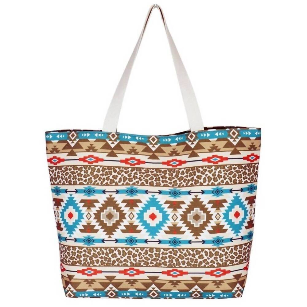 NEW JUDSON & CO. leopard and aztec print canvas tote bag in turquoise/brown